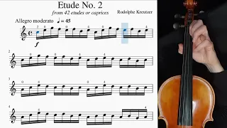 Kreutzer Violin Etude No. 2 with Ragtime Piano Accompaniment. Practice video. Sheet Music Score