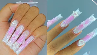 🎀PINK KAWAII SPRING NAILS🎀| simple nail art + nail charms!🐻✨