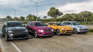 Forza Horizon 5 Drag race: Jeep Trackhawk vs Bentayga vs Lamborghini Urus vs Porsche Cayenne Turbo