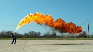 50 ft Flamethrower in 4K Slow Motion - The Slow Mo Guys