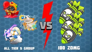 All tier 5 group vs 100 ZOMG (without crosspathing) in BTD6