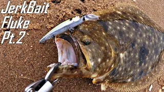 Jerkbait Fluke Madness - SAVAGE Reaction Strikes - Triple Limit Flounder Fishing from Shore ヒラメ