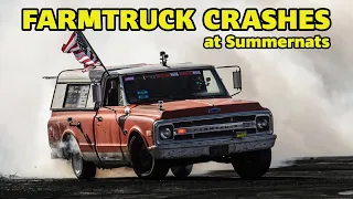 FARMTRUCK CRASHES AT SUMMERNATS BURNOUT COMP!