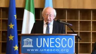 President Higgins delivers address at UNESCO, Paris, France 19th February