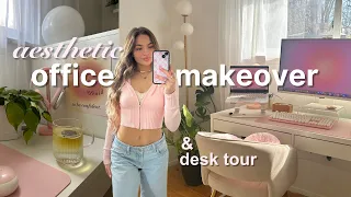 AESTHETIC DESK MAKEOVER *pinterest inspired* 🎀 🖥️ office transformation & desk tour