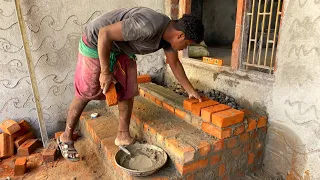 Stairs Construction_Techniques of Portico Entrance Brick Stairs Build Accurately with cement mix