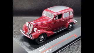 Модель автомобиля ГАЗ М-1 (1942г) бордового цвета в масштабе 1:43 от IST-models.