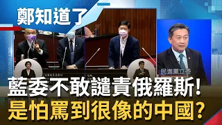 是在怕什麼？國民黨立委羅明才說不出"譴責俄羅斯"...講"熱愛和平"攏係假？王定宇批:是怕罵到跟俄羅斯長很像的中國！│鄭弘儀主持│【鄭知道了 PART2】20220308│三立iNEWS