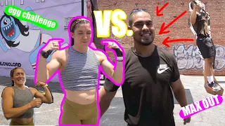 Woman beats man [boy] in pull-up competition