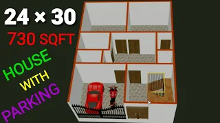 24×30 House Plan With Car Parking || 24×30 HOUSE PLAN || 720 sqft house design || 24× 30 House plan