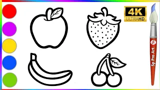 How to draw 4 delicious Fruits Drawing, Painting,Colouring For Kids,Toddlers | learn Fruits drawing