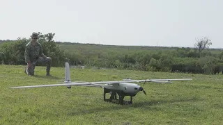 U.S. Marines fly a Stalker VXE30 Unmanned Aerial System