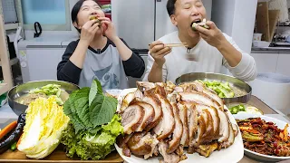 시원한 물냉면에 쫀득쫀득한 족발 먹방 Cold Buckwheat Noodles & Jokbal(Korean Braised Pig's Feet) MUKBANG EATING SHOW