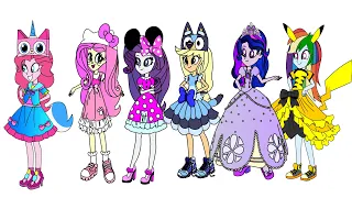 MLP Equestria girls get dressed for Halloween party- Bluey Pokemon Hello kitty and others