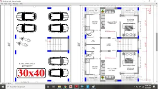 30X40 South Facing Apartment Plan & Center Line Plan