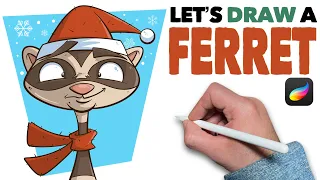 Let's Draw a Ferret: iPad & Procreate Tutorial & Free Holiday Brushes!