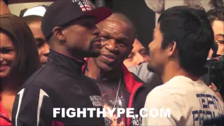 FLOYD MAYWEATHER AND MANNY PACQUIAO INTENSE FACE OFF AFTER WEIGH-IN