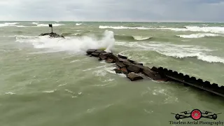 Huge Waves Hit New Buffalo, Michigan Beaches Must see Flooding & Erosion 4K Music Drone Footage