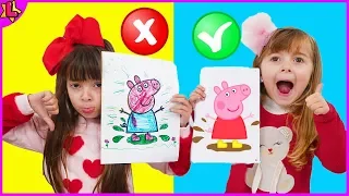 Desafio colorindo com 3 cores Peppa Pig e Unicórnio| Jéssica Godar e Laurinha e Helena