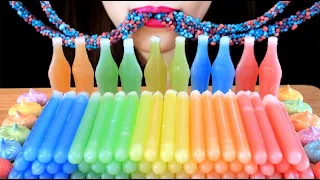 ASMR NIK-L-NIPS WAX BOTTLES WAX STICKS ROPE JELLY RAINBOW MERINGUE COOKIES MUKBANG 닉클립 왁스병 왁스스틱 로프젤리