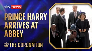 King's Coronation: Prince Harry arrives at Westminster Abbey