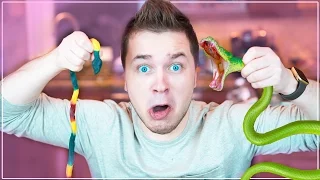 Gummy Food vs. Real Food Challenge! *EATING A SNAKE* Gross Real Food Candy Challenge