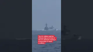 Moment Chinese warship nearly hits US destroyer in Taiwan Strait