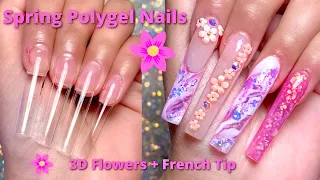 SPRING POLYGEL NAILS FRENCH TIP AND 3D FLOWERS | AMAZON POLYGEL KIT REVIEW | NAIL TUTORIAL