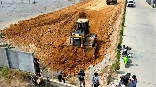 Finally 100% Completed Processing Dump Truck And Strongly Dozer SHANTUI DH17C2 Spreading Soil