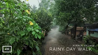 Heavy Rainy day in a green lush village in South India | Relaxing sounds of rain falling on umbrella