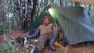 CAMPING in RAIN - hiking pole TENT