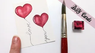 EASY watercolor VALENTINES DAY CARD IDEAS » How to paint heart shaped balloons for beginners DIY