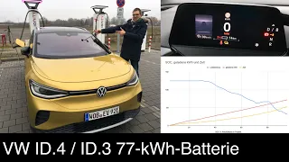 1. Ladekurve für VW ID.4 + ID.3 77-kWh-Batterie von 5% auf 95%. Klappt es in 38 Min auf 80%?