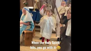 Little angel can't help herself during Christmas play at church