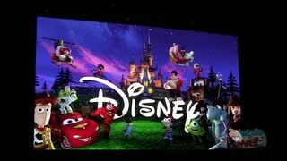 Disney Infinity intro title card featuring Jack Sparrow, Monsters University, Cars & More