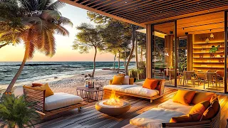 Sunset Cafe Ambience with Uplifting Bossa Nova Jazz ☕ Soothing Ocean Waves to Elevate Your Mood