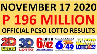 PCSO LOTTO RESULTS NOVEMBER 17 2020 (TUESDAY) 6/42 6/49 6/58