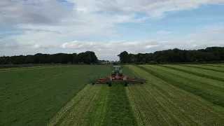 John Deere 6195R rowing in with Vicon Andex rotor rake