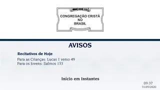 Culto Online CCB 31/05 2020 - 10:00 - Brás - Reuniao de Jovens