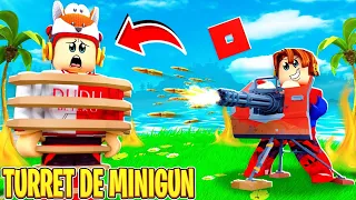 CRIEI A TURRET DE MINIGUN😎 PRENDI E ATAQUEI O DUDU NO BUILD A BOAT ROBLOX😆