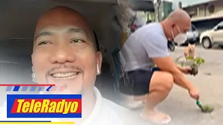 Butas-butas na kalsada sa QC, ginawang pansamantalang garden | TeleRadyo