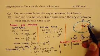 Derive Formula for Angle Between Clock Hands and Find Time for Given Situation in Seconds