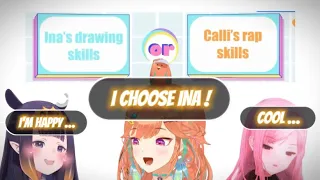 Kiara rather learns Ina's Drawing Skill than Calli's Rap Skill 【ENG Sub/Hololive】