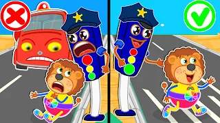 Police Traffic Lights Helps Cross the Street 🍒 Safety Tips for Kids | Lion Family | Cartoon for Kids