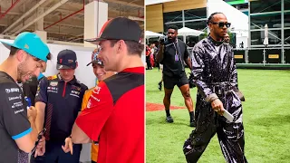 Max Verstappen Lando Norris make fun of Leclerc’s pants | F1 driver arrivals on raceday