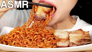 ASMR Kimchi Fire Noodles & Pork Belly 김치불닭볶음면 삼겹살 먹방 Eating Sounds Mukbang
