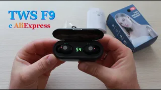 Сенсорные беспроводные наушники от TWS F9, с индикацией заряда и POWER BANK.