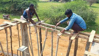 Building Roof Construction Techniques_Front Portico Beam&Roof Centring Work|Slab Formwork for House