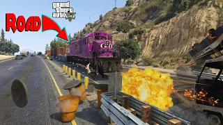 GTA 5 TRAIN ON ROAD DESTROYING WHOLE LOS SANTOS - GTA V STOP THE TRAIN - GTA V FUNNY MOMENT