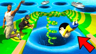 SHINCHAN AND FRANKLIN TRIED THE IMPOSSIBLE MASSIVE WATER SLIDE MELA DEEPEST HOLE CHALLENGE GTA 5